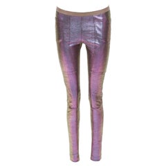 RICK OWENS 2020 Tecuatl iridescent purple leather legging pants IT38 XS