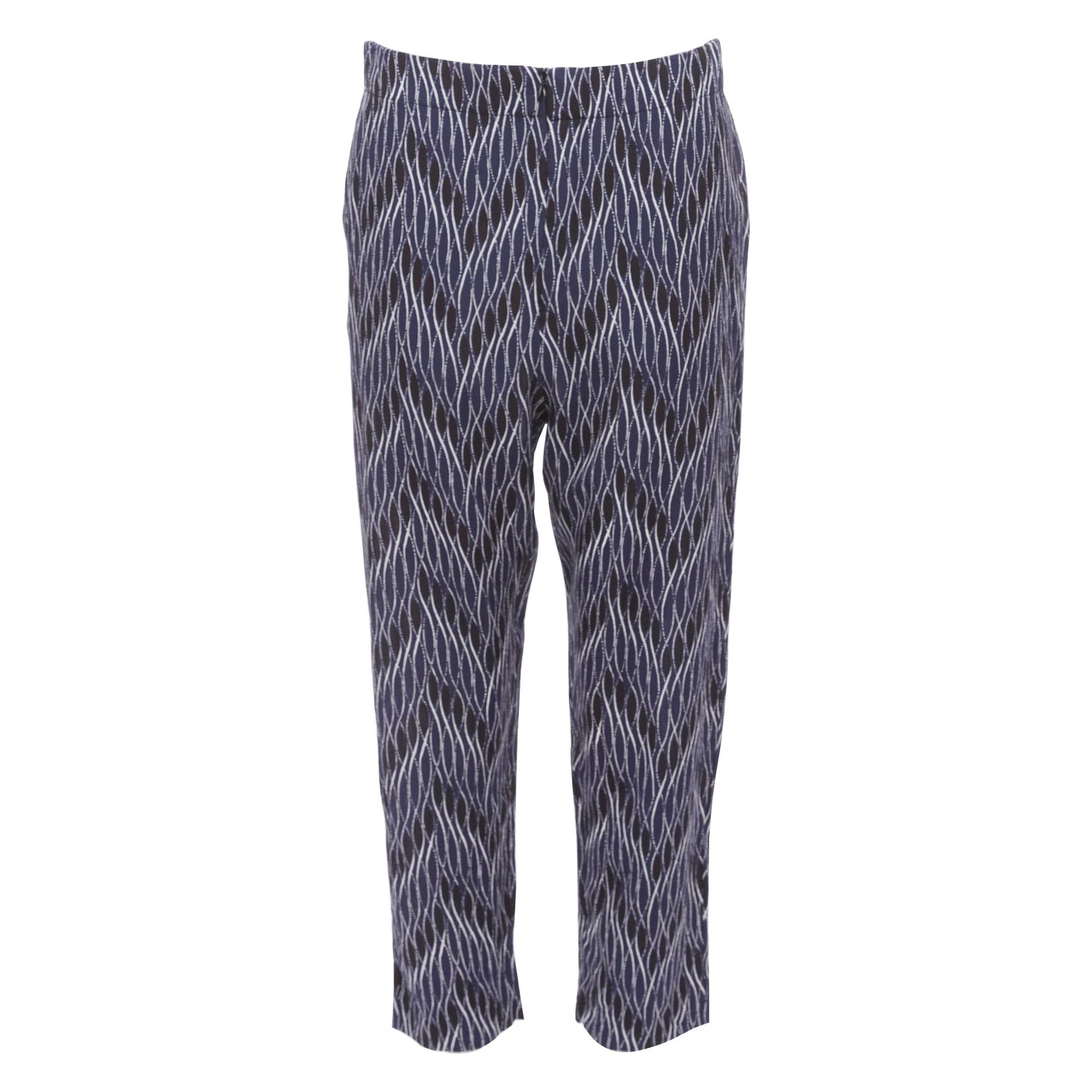 MARNI navy black geometric pattern print elastic waist crop pants IT40 S For Sale