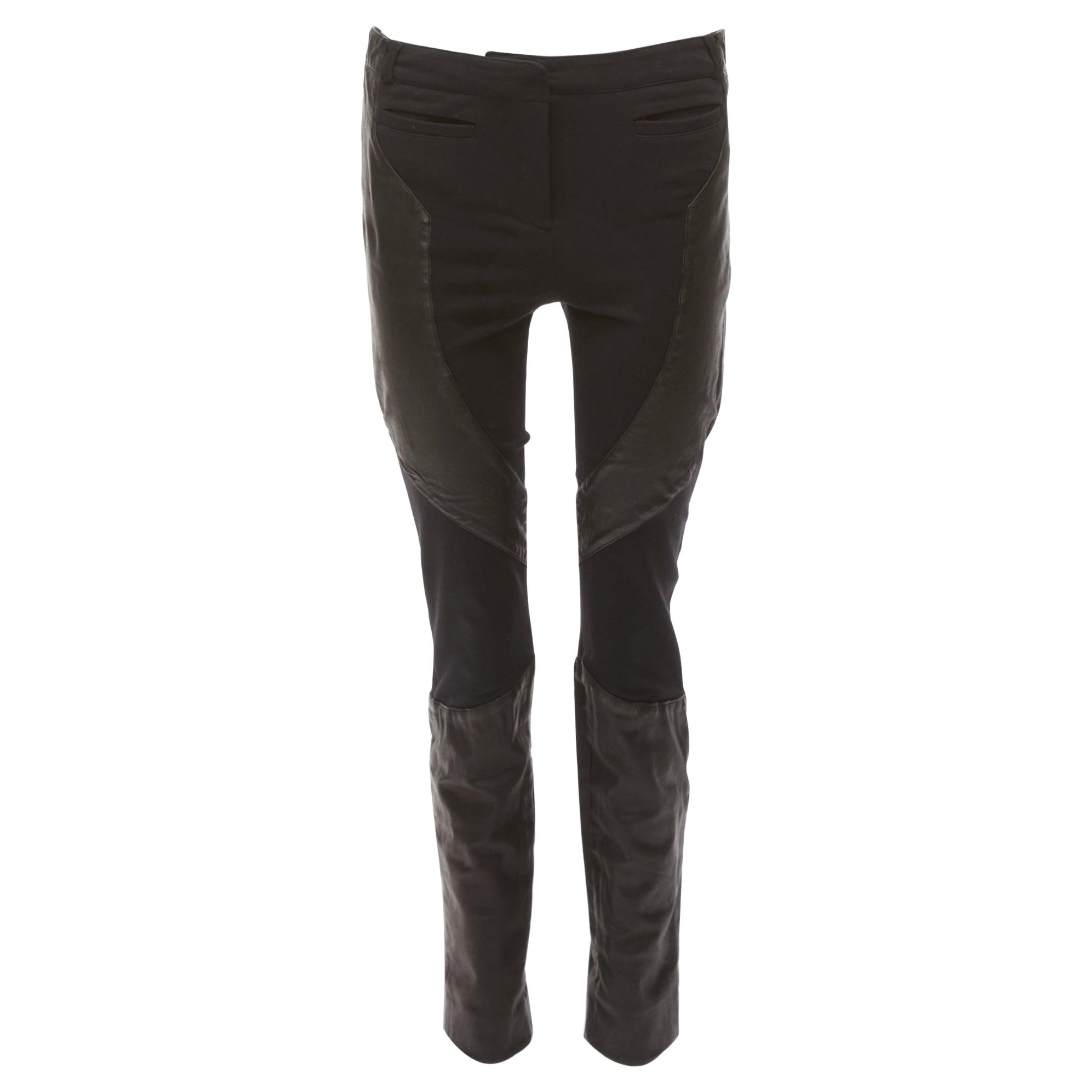 GIVENCHY black lambskin leather panel patchwork riding pants FR40 L For Sale