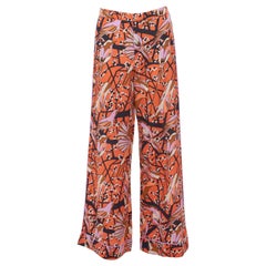 MARC BY MARC JACOBS red pink birds floral print wide leg cropped pants US2 S