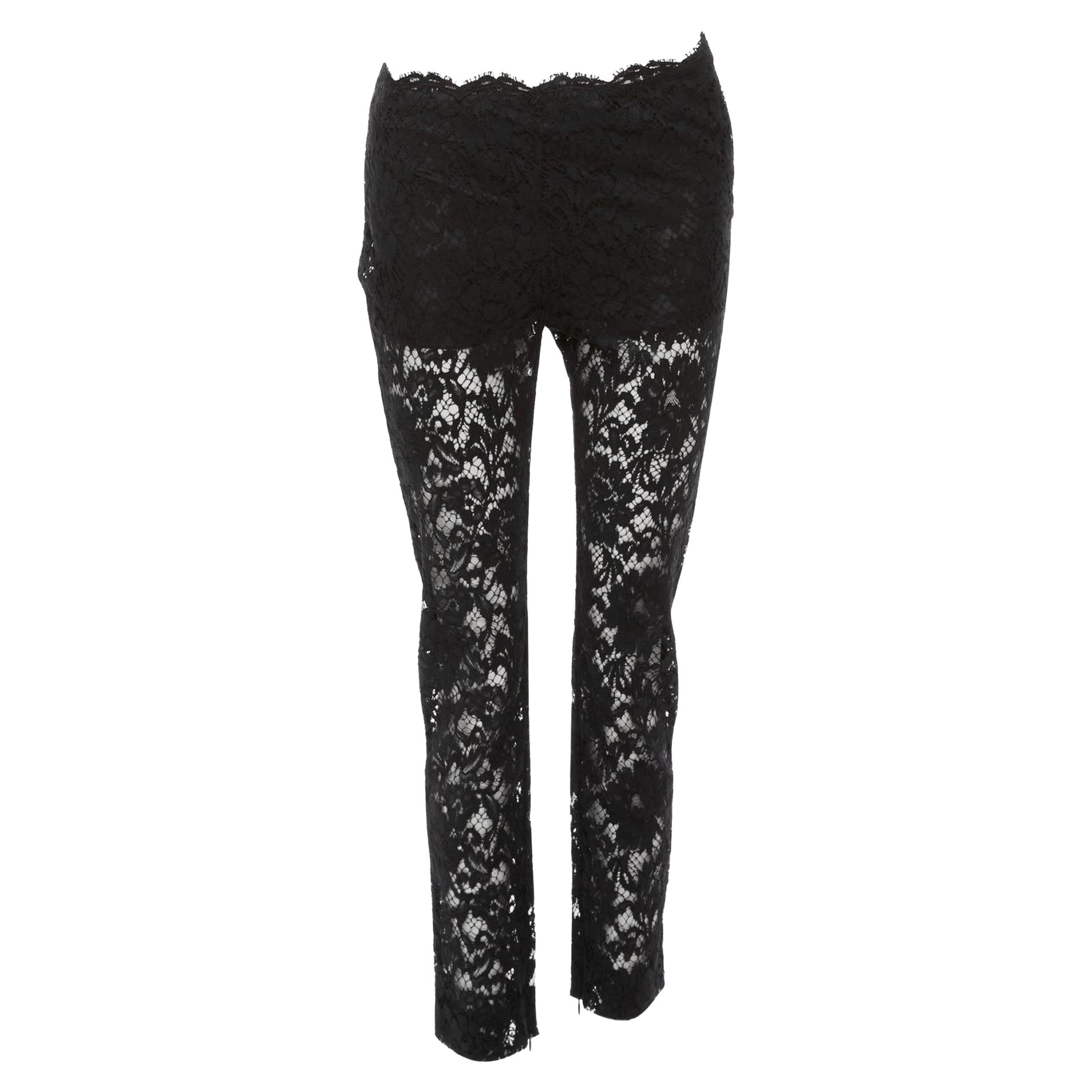 VALENTINO black cotton blend floral lace overlay sheer cropped pants IT38 XS For Sale