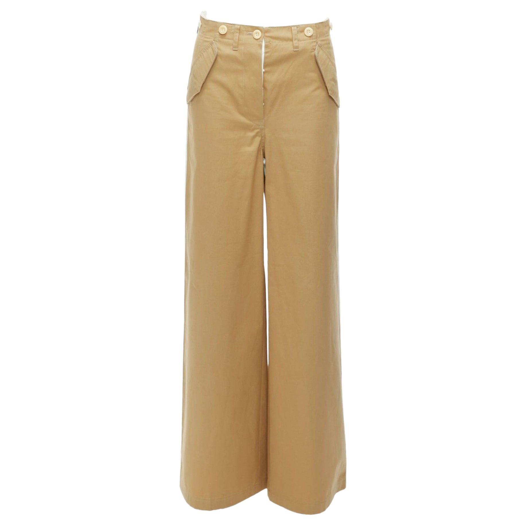 SACAI LUCK beige off white button embellished waistband wide cargo pants For Sale