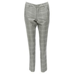 GUCCI grey houndstooth wool silk high waist gold logo back tapered pants IT38 XS