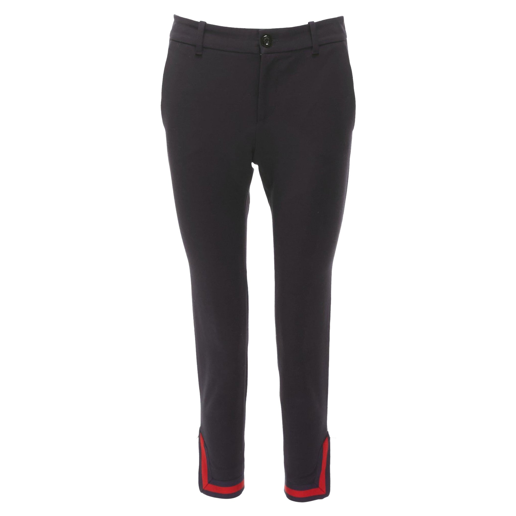 GUCCI black red navy web cuff zip slit mid waist cropped pants IT38 XS For Sale