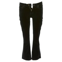 SAINT LAURENT 2018 black cotton blend velvet mid waist flare cropped pants 25"