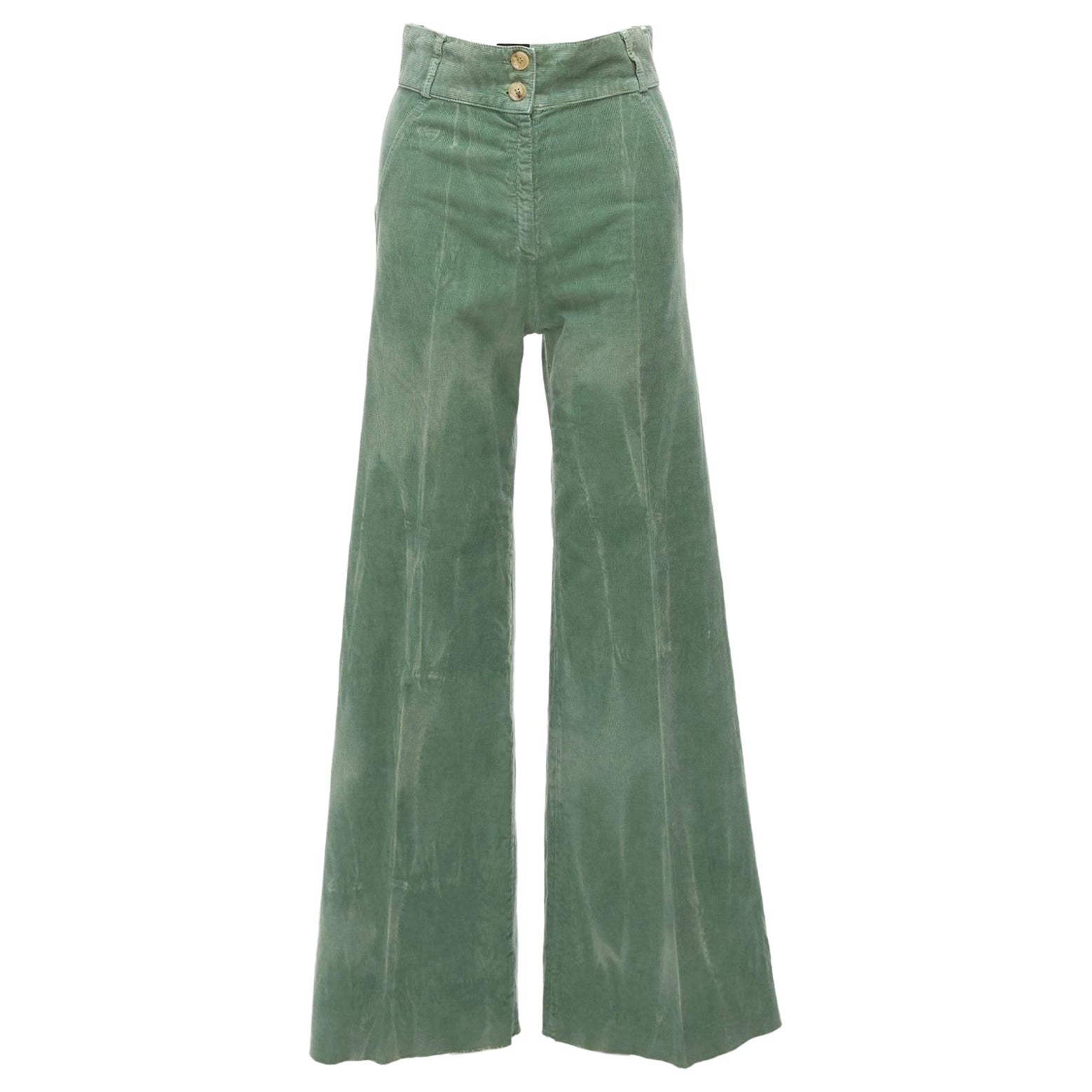 GUCCI green washed corduroy butterfly patch pocket wide leg pants For Sale