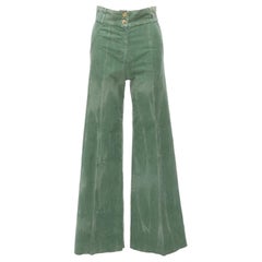 Pantalon large en velours côtelé lavé vert GUCCI à poches papillon