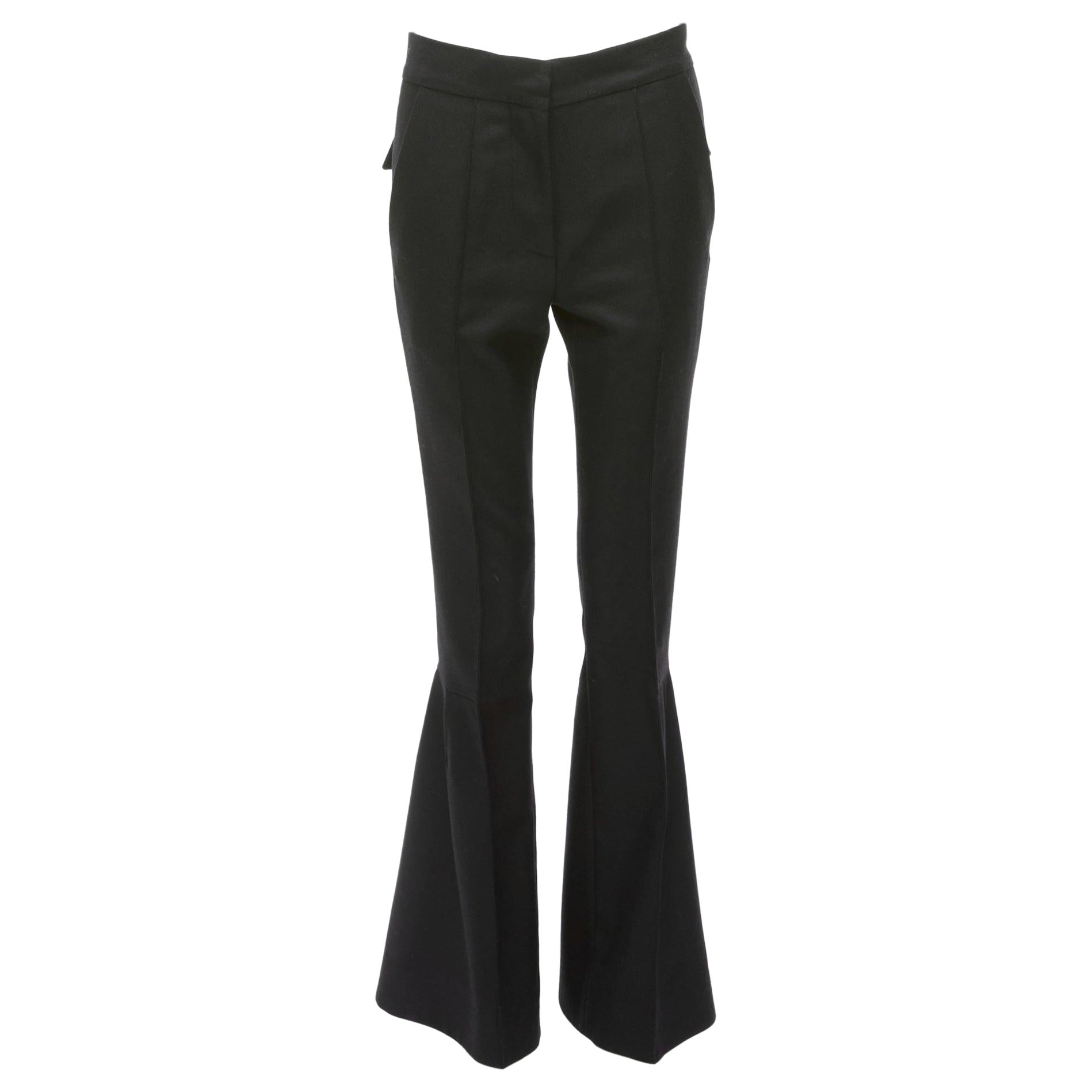 MARNI black wool twill mid waist flared dress pants IT38 XS For Sale