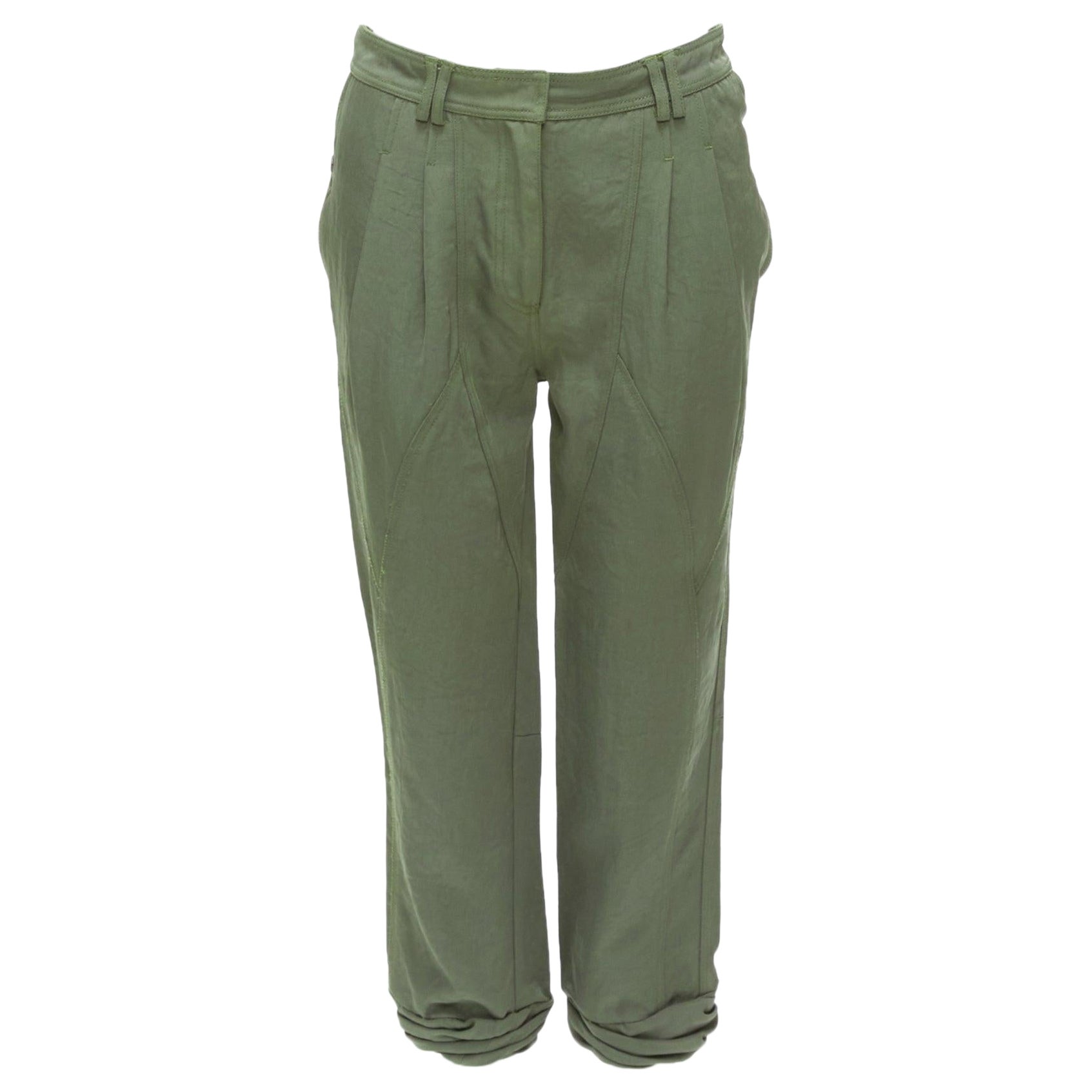 ALEXANDER WANG khaki twill panelled back pockets ruched hem safari pants US0 XS For Sale