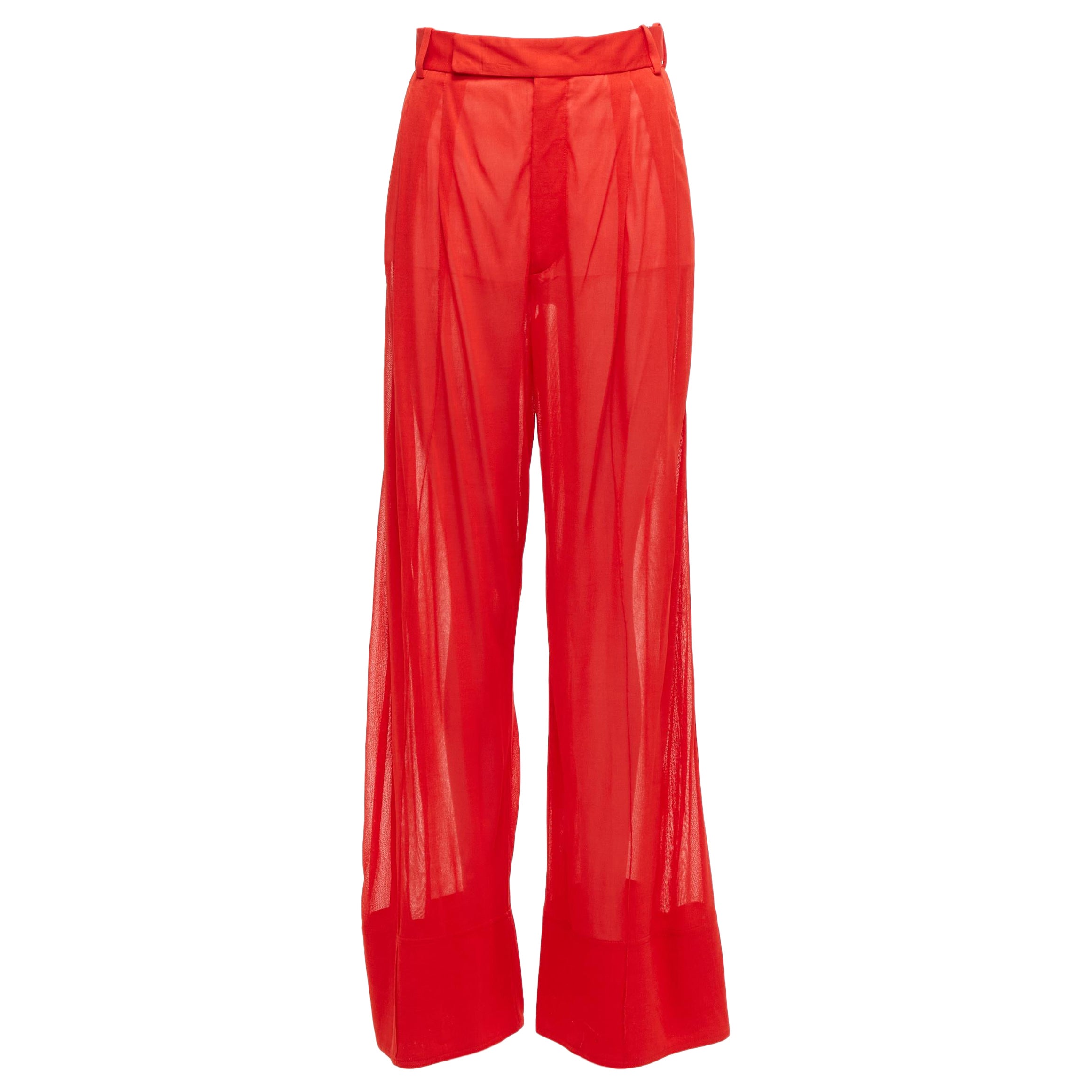 OLD CELINE Phoebe Philo red sheer solid seam wide leg pants FR36 S For Sale