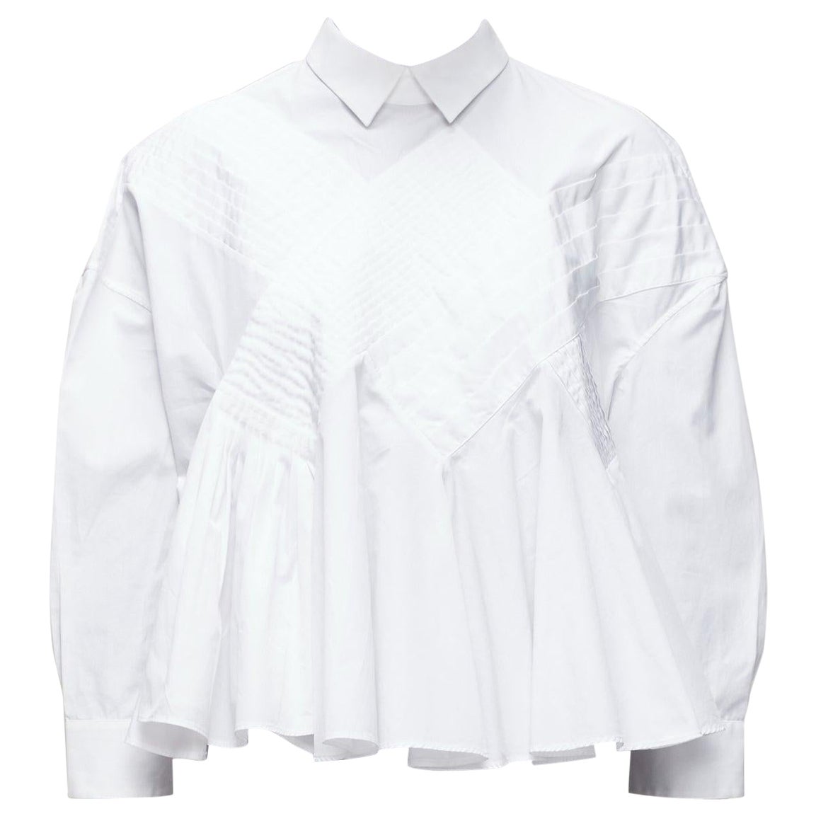 VIKTOR & ROLF white cotton criss cross pleated collared boxy flare shirt IT40 S For Sale