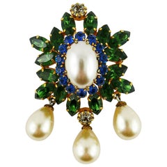 Vintage Bejeweled Faux Pearl Brooch