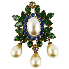 Vintage Bejeweled Faux Pearl Brooch