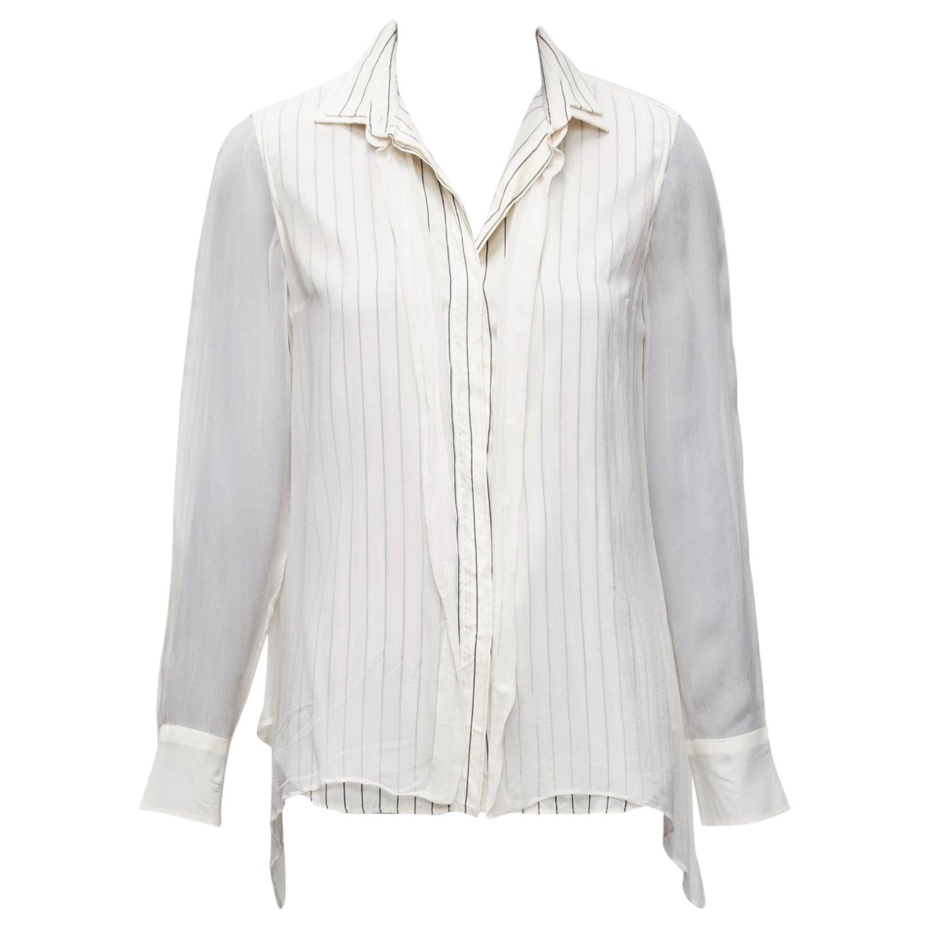 BRUNELLO CUCINELLI 100% silk cream grey layered panels sheer shirt XS For Sale