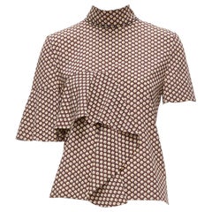 Marni top marrone giallo floreale asimmetrico con volant e drappeggi a collo alto IT38 XS