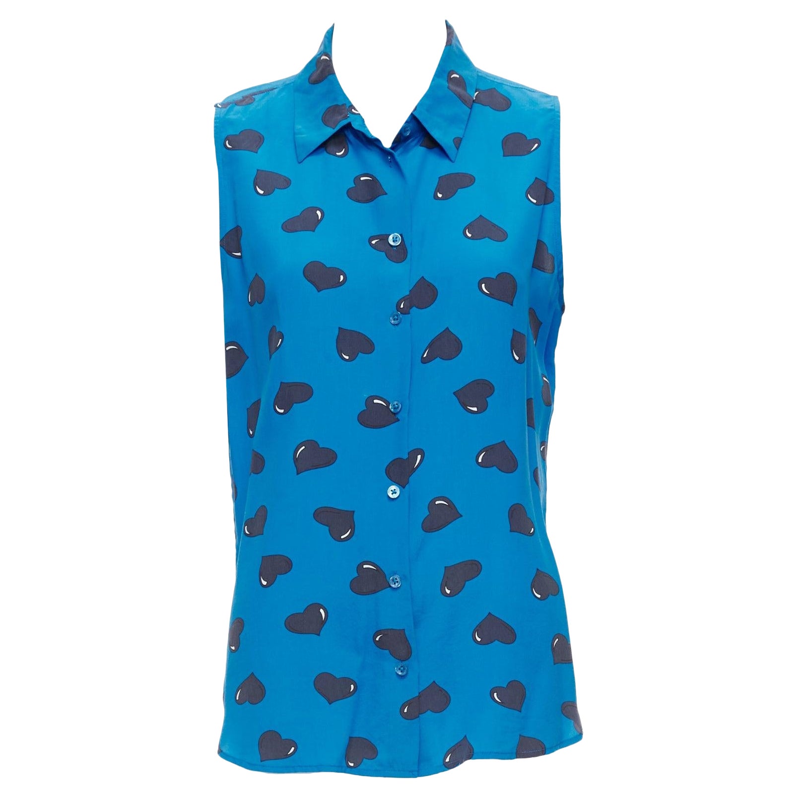 EQUIPMENT 100% Seide  Ärmellose electric blue black heart bedruckte Bluse M im Angebot
