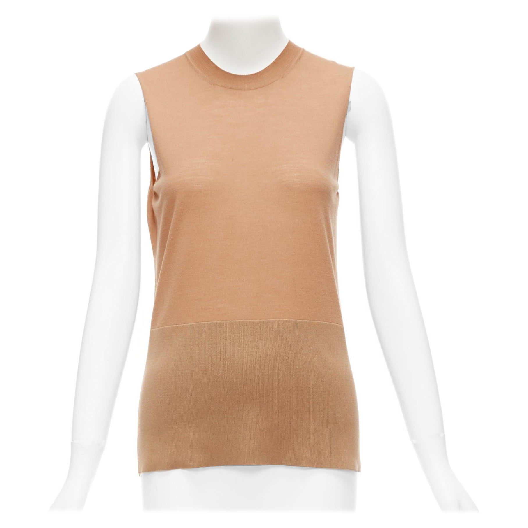 CELINE Phoebe Philo nude 100% wool silk bicolor wide strap vest knitted top XS For Sale