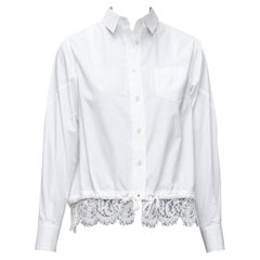 SACAI 2015 white floral lace hem bungee cord pocketed cropped shirt JP1 S