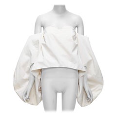 ROSIE ASSOULIN cream cotton boned corset cold shoulder balloon sleeve top US0 XS