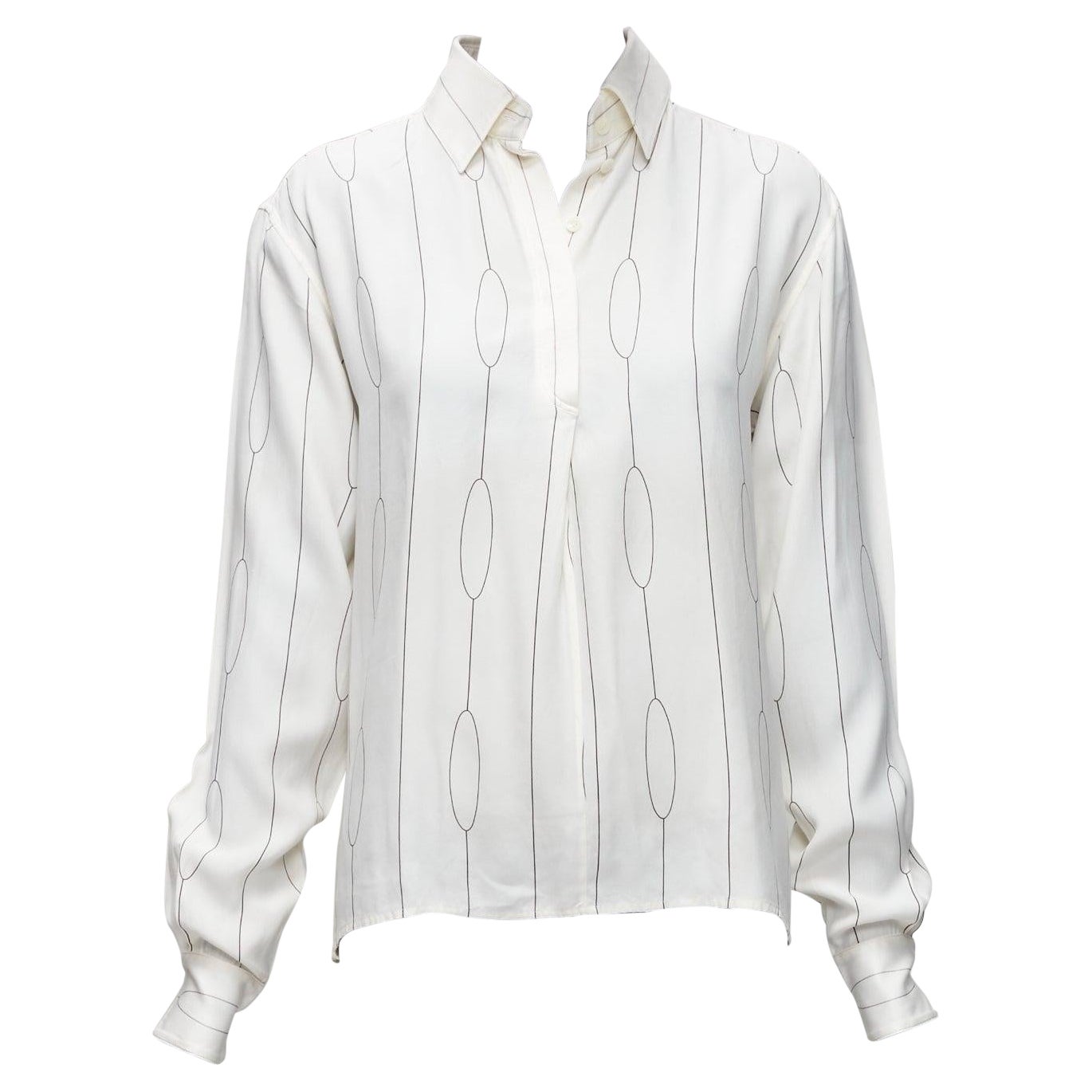 CELINE 100% silk cream oval linear half placket blouse shirt FR34 XS For Sale