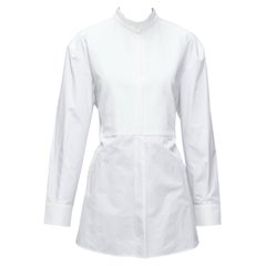 VALENTINO white cream cotton waffle front tie pleated back tux shirt IT36 XXS