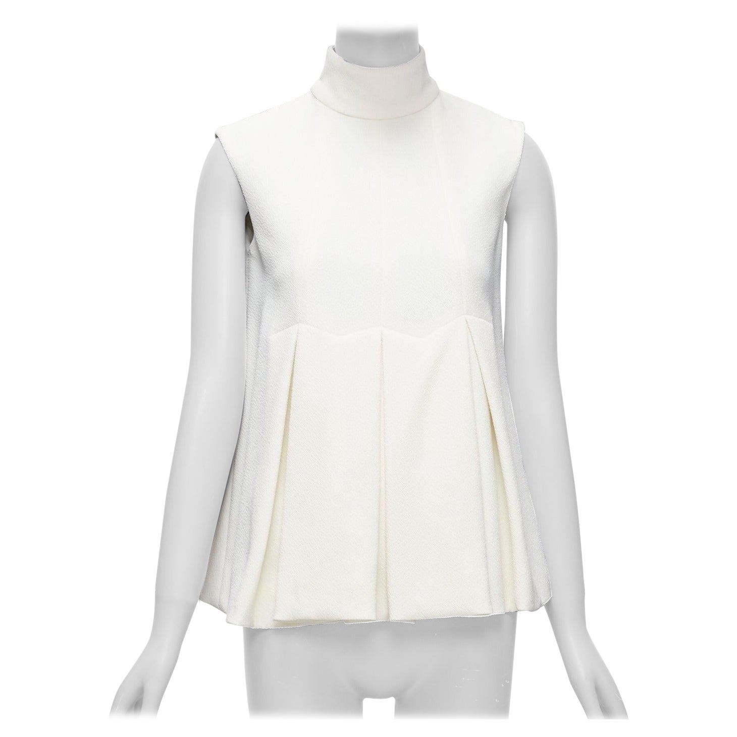 EMILIA WICKSTEAD cream crepe pleated front panel hi neck peplum top UK6 XS For Sale