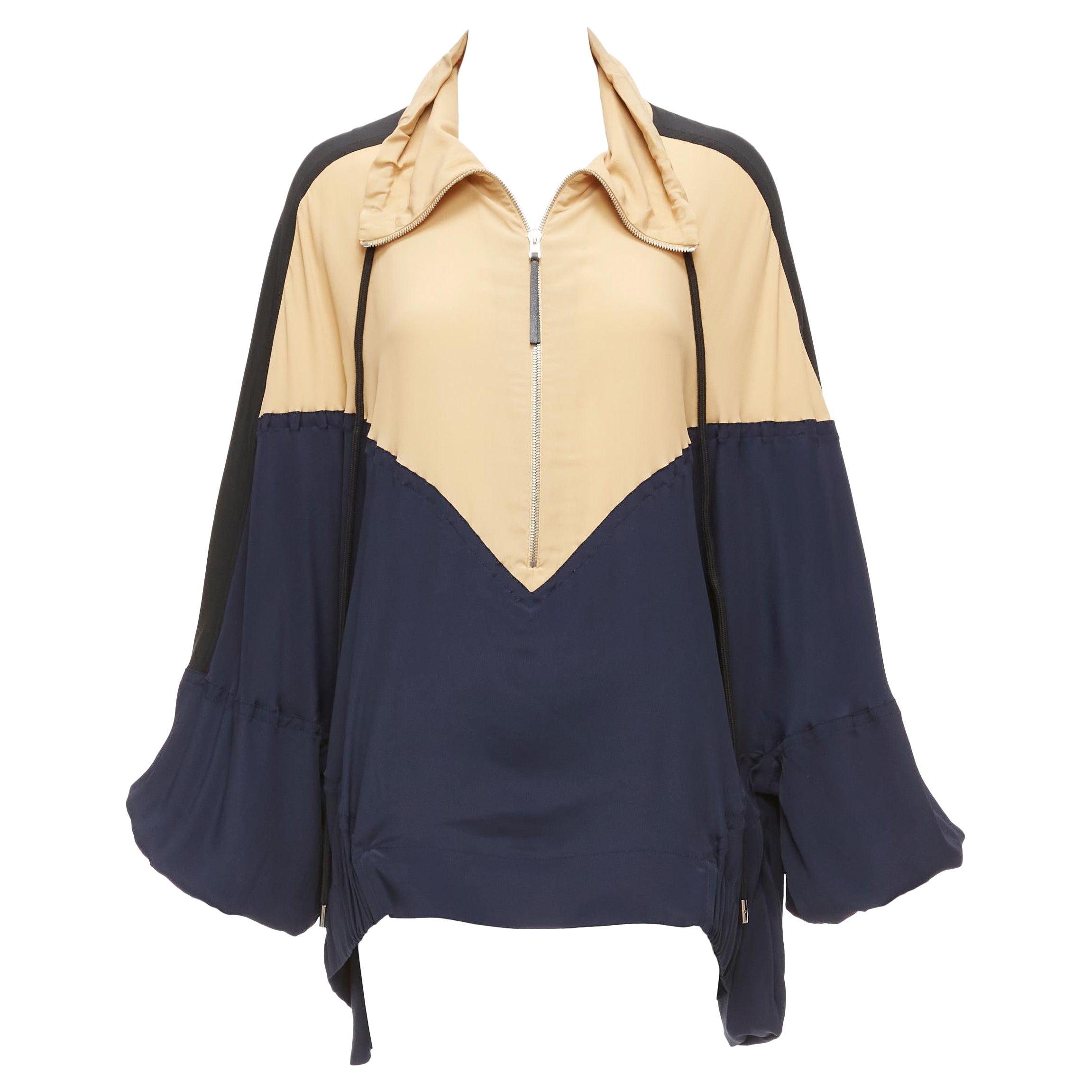 MARNI nude navy black acetate silk colorblock panelled track top IT36 XXS For Sale
