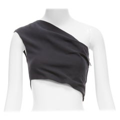 THE ROW black cotton twill one shoulder side zip crop top US2 Sx