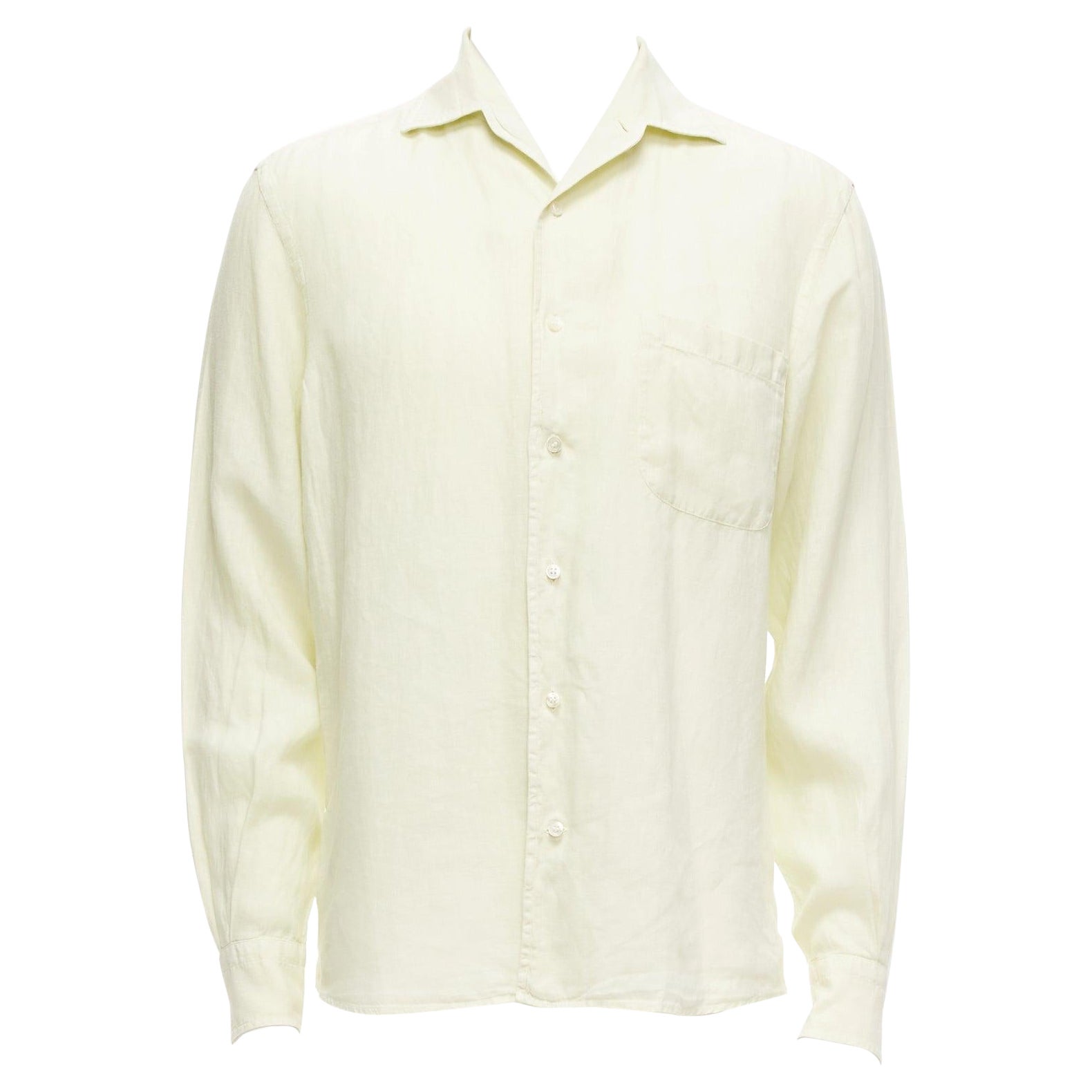 LORO PIANA 100% linen light yellow collared pocketed casual shirt S For Sale