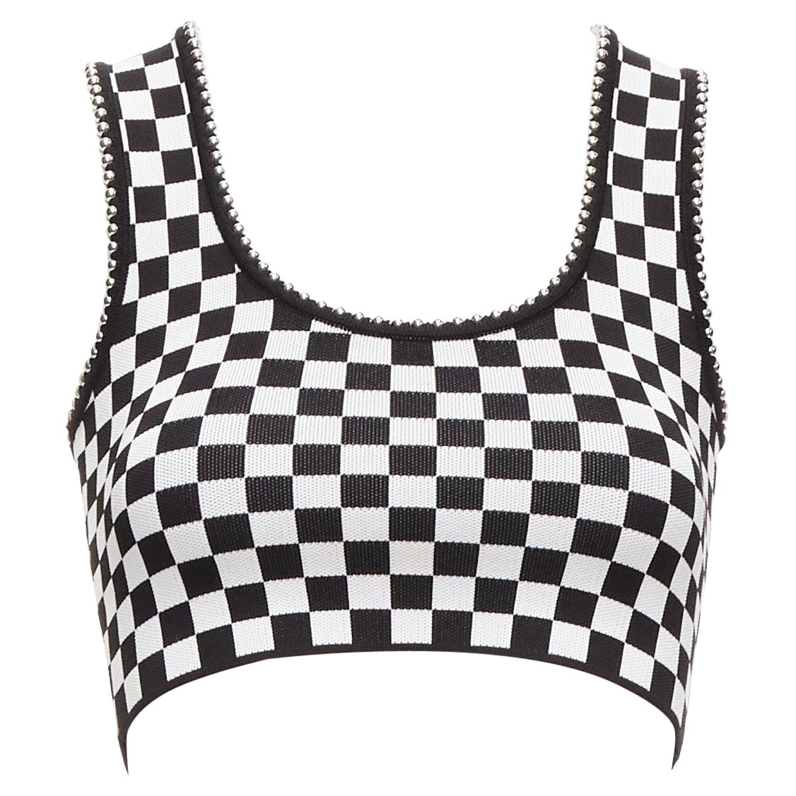 ALEXANDER WANG black white checker silver dome studded bralette top XS For Sale