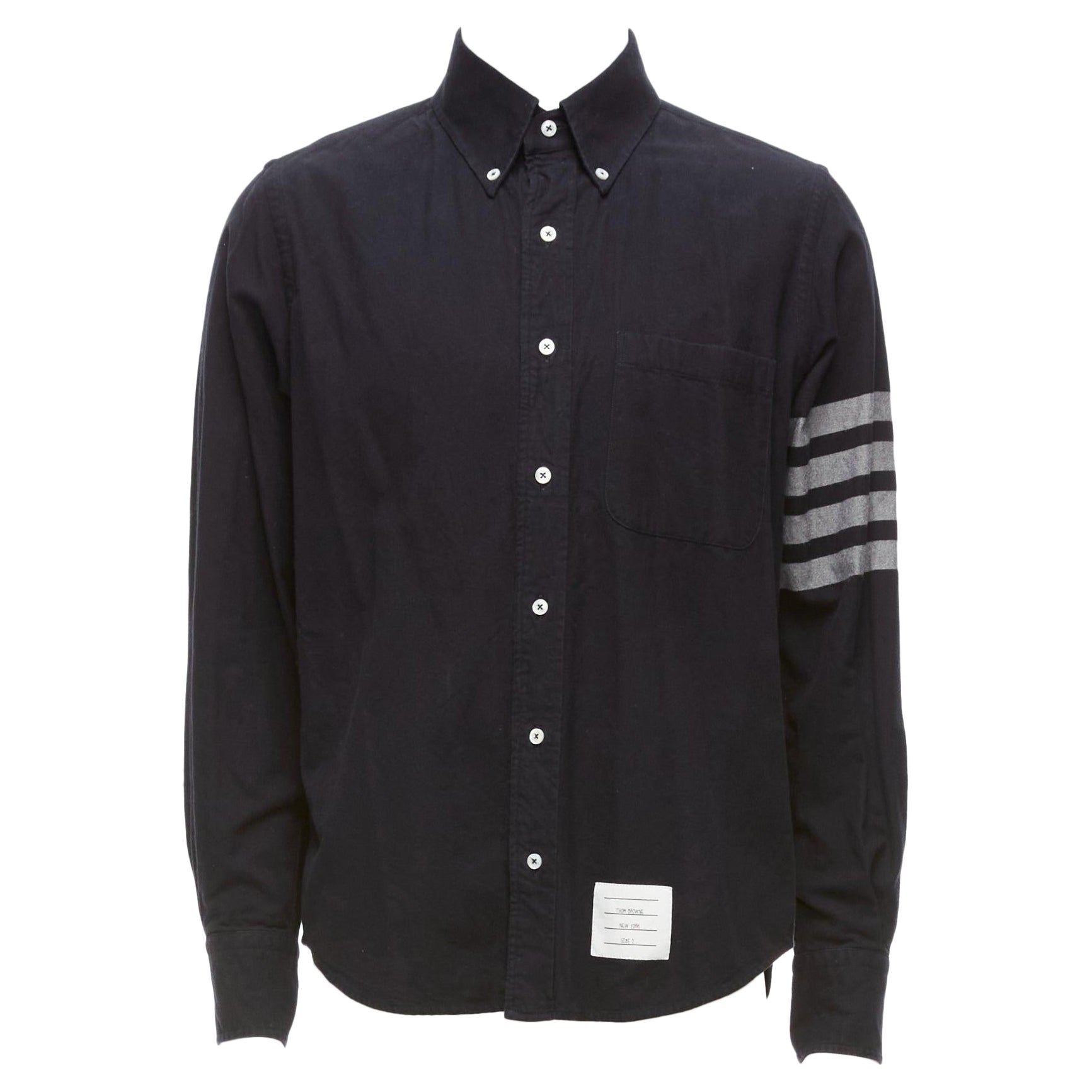 THOM BROWNE Four Bar black grey cotton classicTB tab shirt JP2 M For Sale
