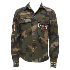 VALENTINO green camouflage bead applique military overshirt IT46 S