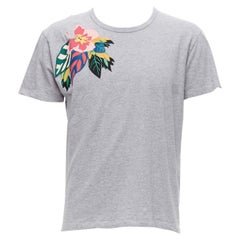 T-shirt à col ras-du-cou en coton gris et multicolore à motif de fleur cubaine VALENTINO M