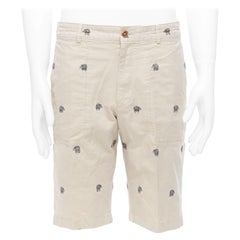 LOUIS VUITTON Safari-Shorts aus khakifarbener Baumwolle mit schwarzer Elefantenstickerei FR42 M