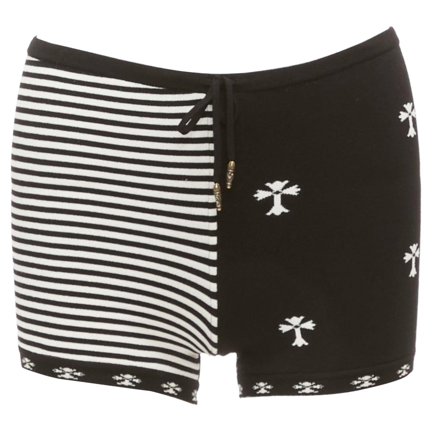 CHROME HEARTS black white cross silver bell knitted boy shorts XS For Sale