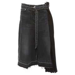 SACAI 2020 black cotton wool nylon denim pleats deconstruction shorts JP3 L