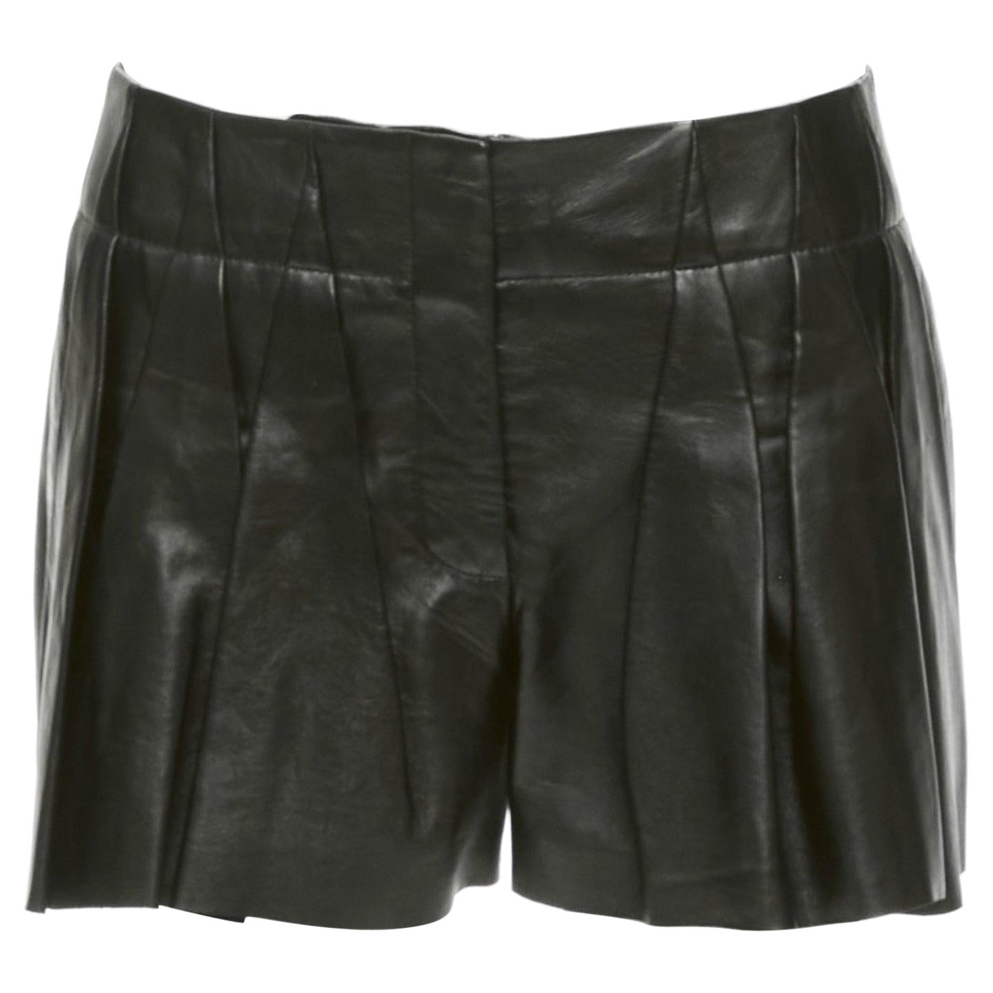 ALEXANDER WANG black lambskin leather pleated front shorts US2 S For Sale