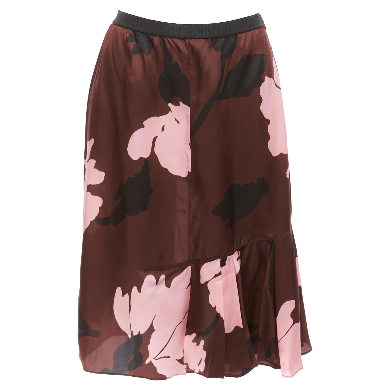 MARNI 2013 brown pink big floral print elastic waistband knee skirt IT40 S For Sale