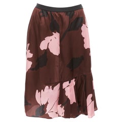 MARNI 2013 brown pink big floral print elastic waistband knee skirt IT40 S