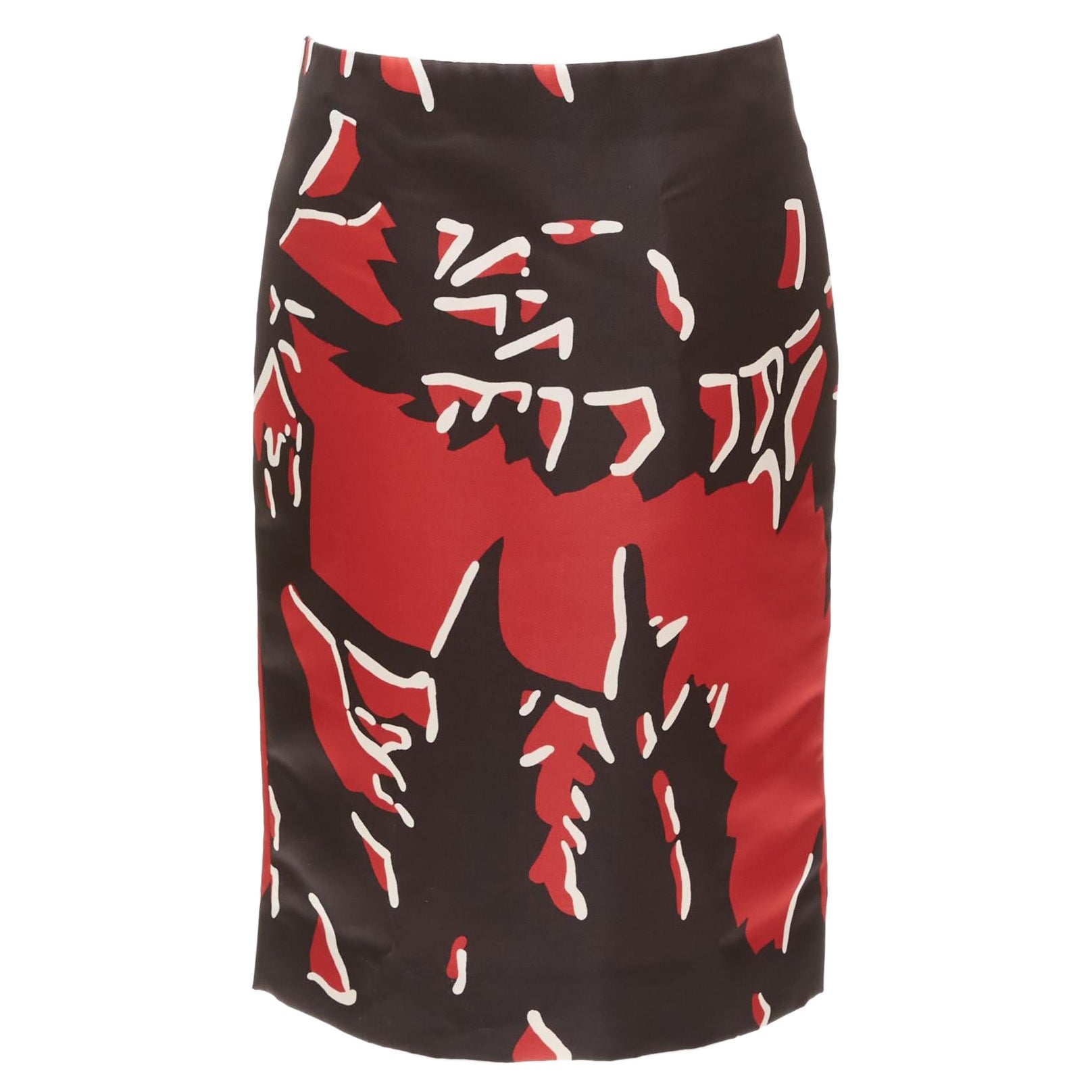 MARNI black red abstract print mid waist knee length skirt IT40 S For Sale