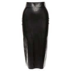 SAINT LAURENT 2020 black latex back silver zip dominatrix pencil skirt FR34 XS