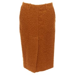 MARNI jupe crayon en soie d'alpaga texturée marron avec poches et fentes sur le devant IT38 XS