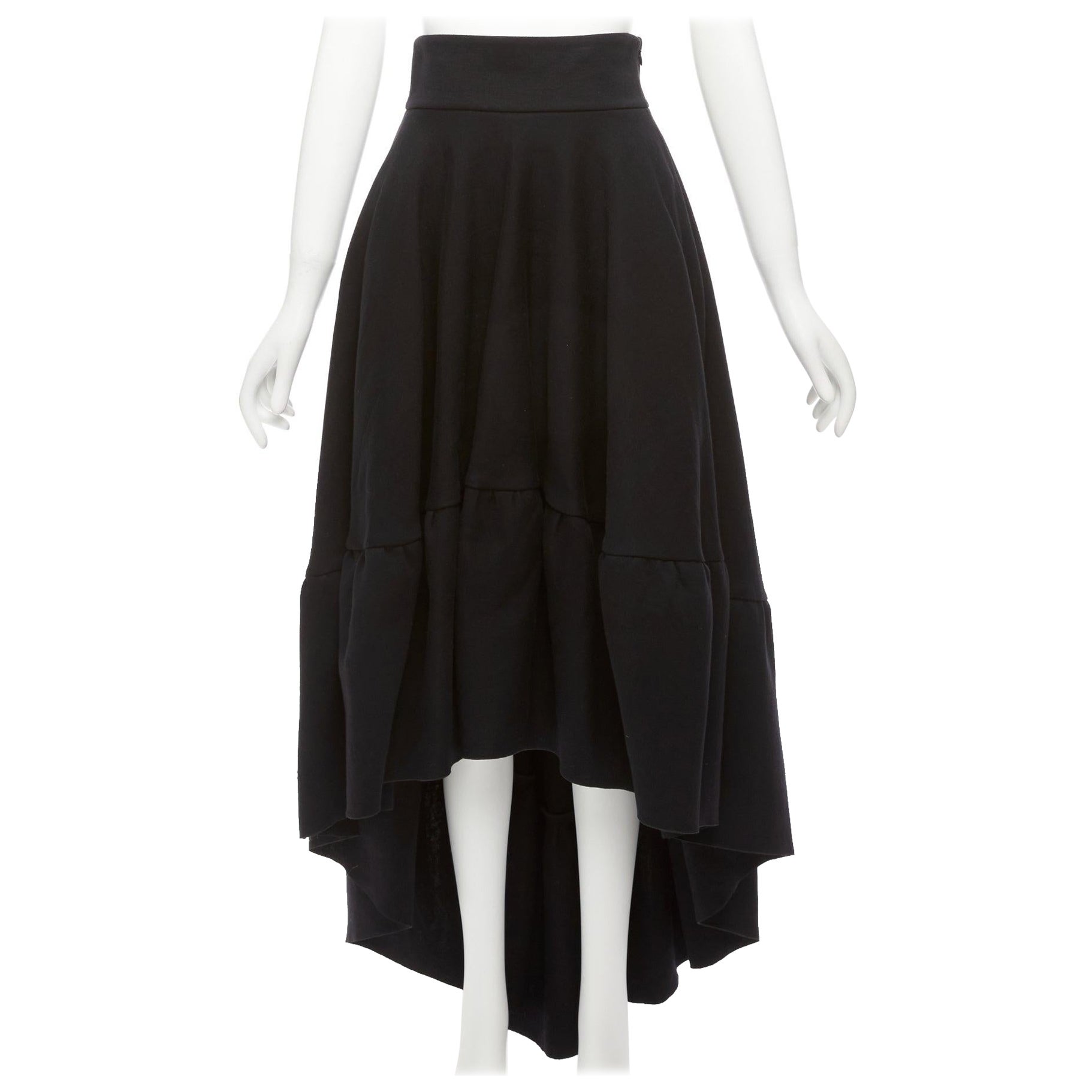 ANTONIO BERARDI black cotton blend high low dramatic ruffle skirt IT40 S For Sale