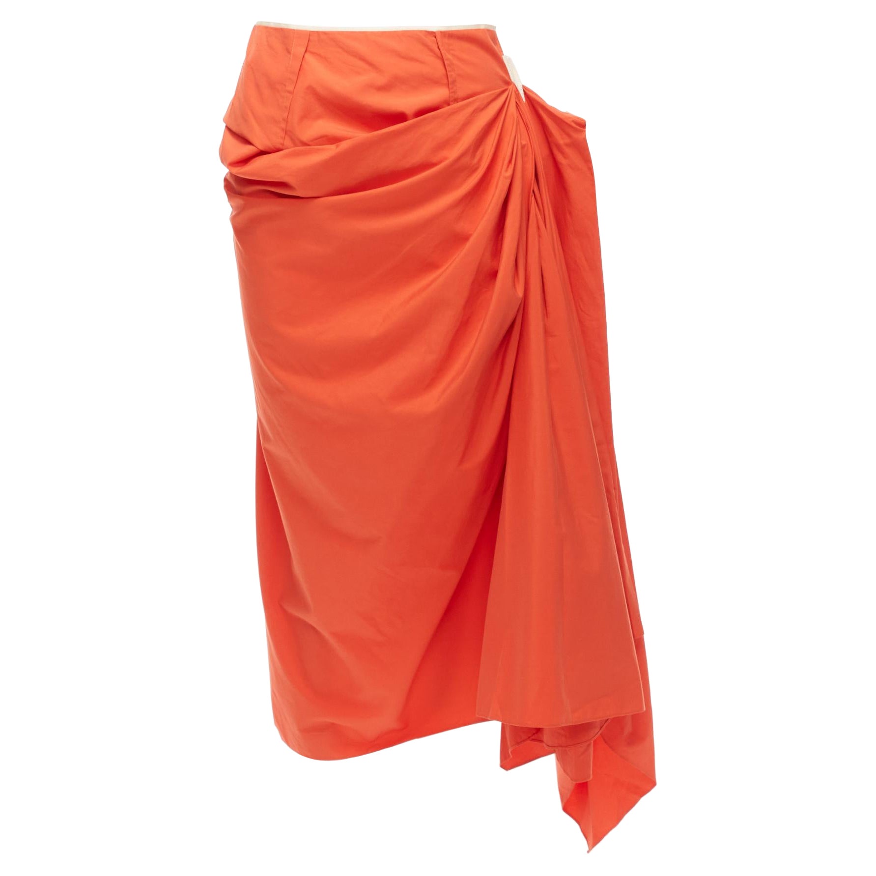 MARNI - Jupe midi en coton drapé asymétrique orange tangerine IT40 S