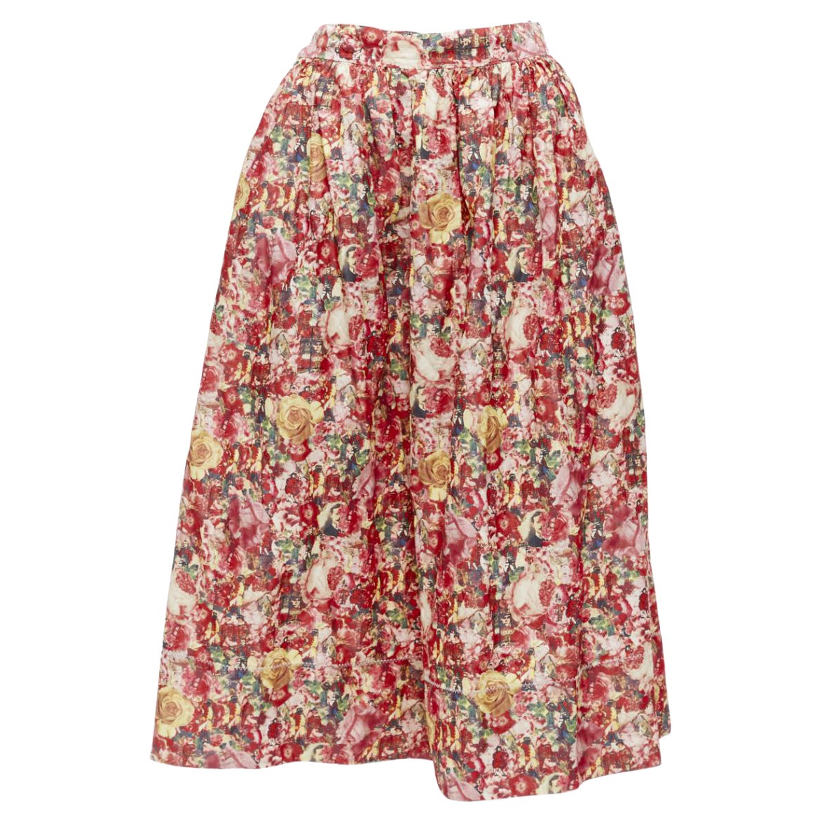 MARNI pink yellow portrait cartoon floral print wrap waist balloon skirt IT38 XS For Sale