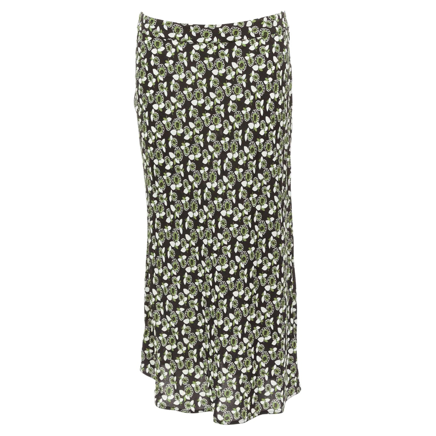 MARNI green black floral print viscose mid waist midi skirt IT40 S For Sale