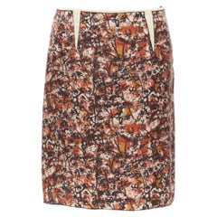 BOTTEGA VENETA orange nude silk blend geometric printed dart knee skirt IT38 XS