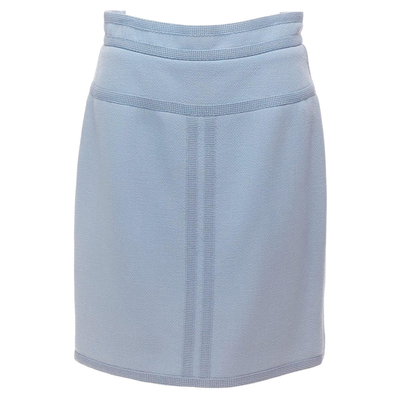 CHANEL Collection28 powder blue 100% wool silk lined trimmed mini skirt FR38 M For Sale