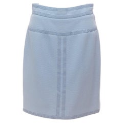 CHANEL Collection28 Mini jupe bordée de soie 100% laine bleu poudre FR38 M