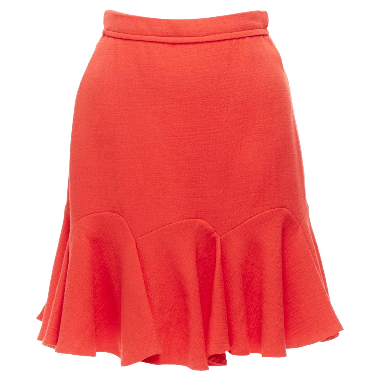 CARVEN coral orange viscose virgin wool frill hem mini skirt IT38 XS For Sale